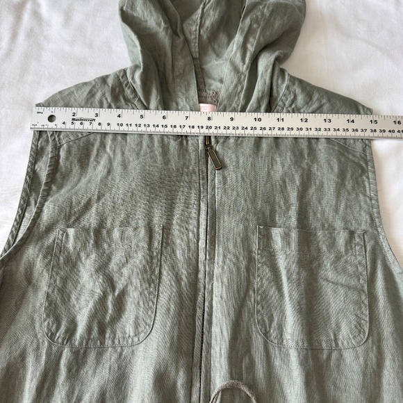 St. Tropez Women's 100% Linen Front Zip Vest with Hood Gray M Lagenlook Festival - Picture 10 of 13